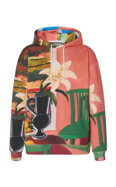 Shop Jacquemus Le Sweat Tableau Printed Cotton-terry Hooded Sweatshirt Size In Multi