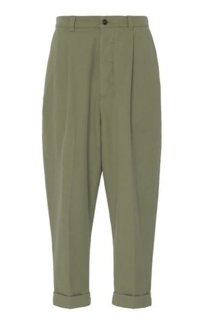Shop Ami Alexandre Mattiussi Oversized Cropped Cotton-blend Pants In Green