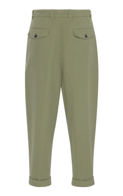 Shop Ami Alexandre Mattiussi Oversized Cropped Cotton-blend Pants In Green