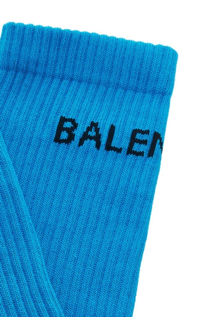 Shop Balenciaga Ribbed Logo Cotton-blend Socks In Blue