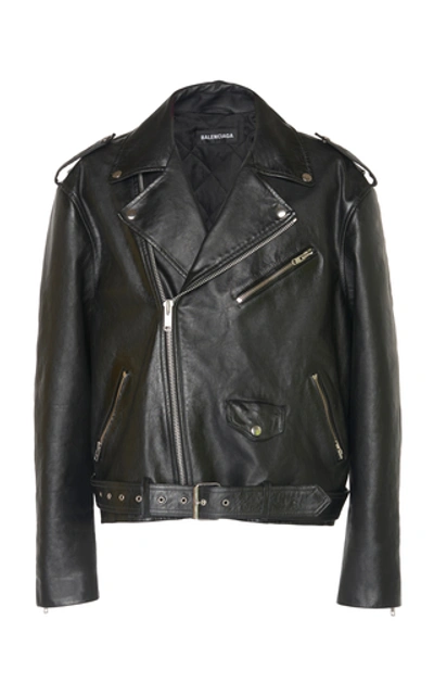 Shop Balenciaga Leather Biker Jacket In Black