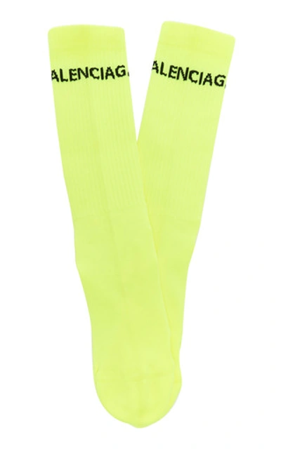 Shop Balenciaga Ribbed Logo-intarsia Socks In Yellow