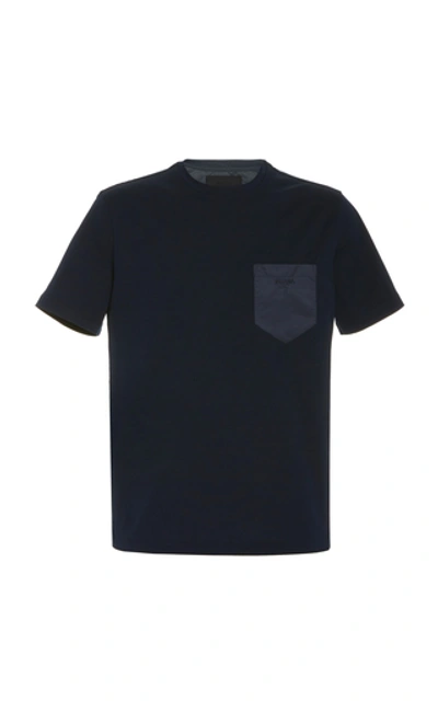 Shop Prada Stretch Cotton T-shirt In Navy
