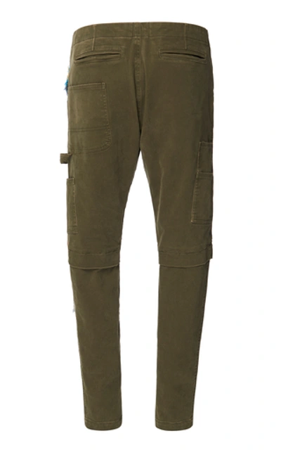 Shop Greg Lauren Slim Patchwork Cotton Pants In Green