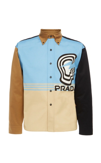Shop Prada Printed Colorblock Cotton Button-down Shirt In Multi
