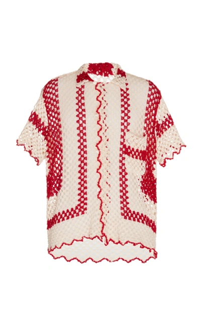 Shop Bode Crochet Big Top Shirt In Red
