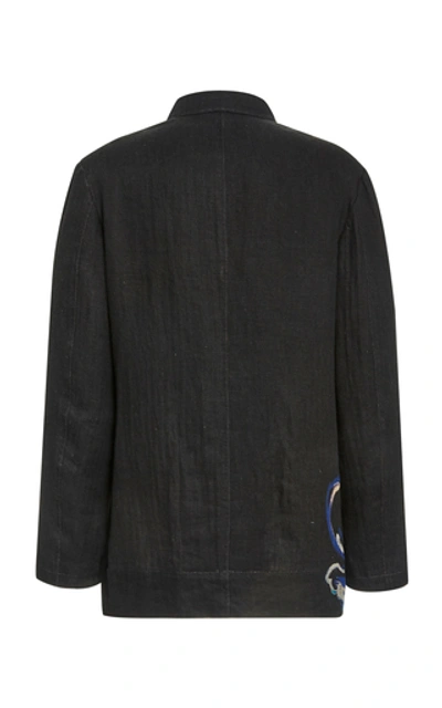 Shop Yohji Yamamoto Printed Flax Blazer In Black