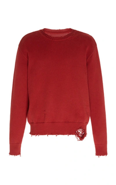 Shop Maison Margiela Distressed Cotton-jersey Sweatshirt In Red