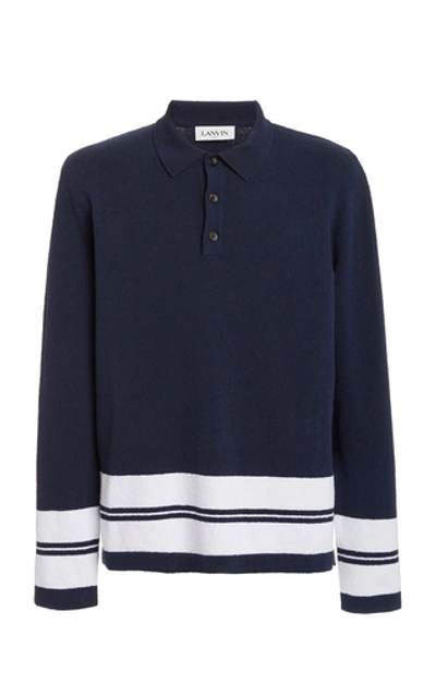 Shop Lanvin Striped Cotton-blend Polo Shirt In Navy