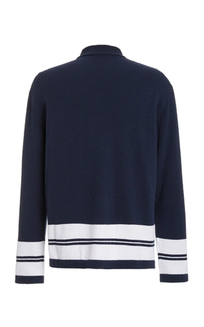 Shop Lanvin Striped Cotton-blend Polo Shirt In Navy