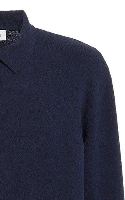 Shop Lanvin Striped Cotton-blend Polo Shirt In Navy