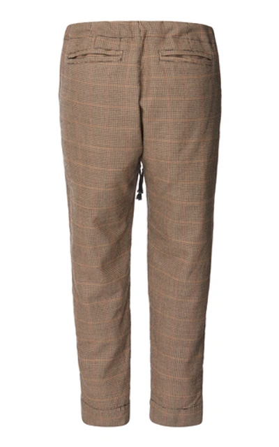 Shop Greg Lauren Slim Houndstooth Wool Pants In Brown