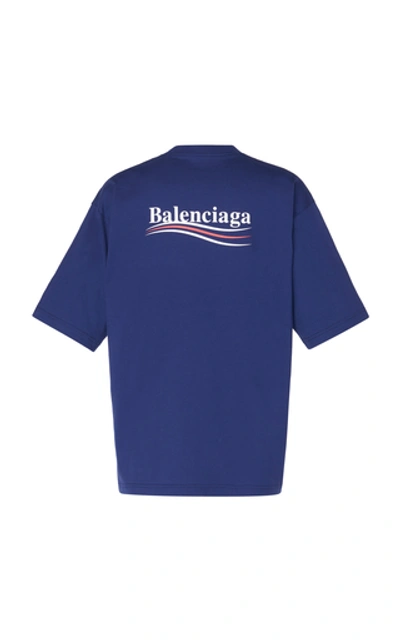 Shop Balenciaga Logo-embroidered Jersey T-shirt In Blue