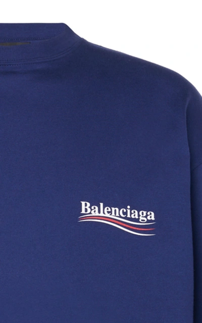 Shop Balenciaga Logo-embroidered Jersey T-shirt In Blue