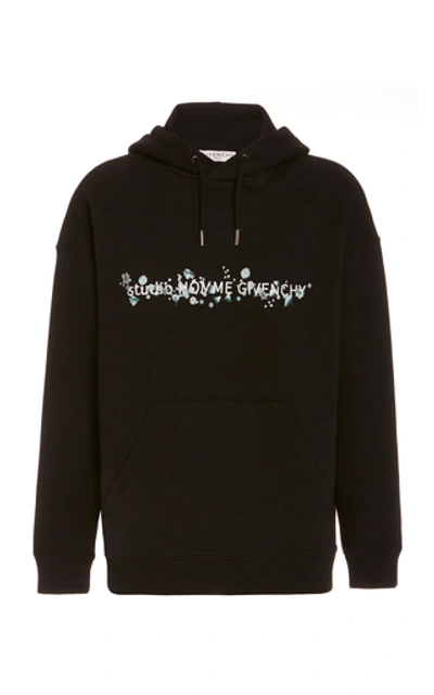 Shop Givenchy Printed Hooded Cotton-terry Sweatshirt In Black