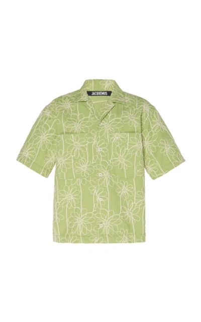 Shop Jacquemus La Chemise Embroidered Shirt In Green