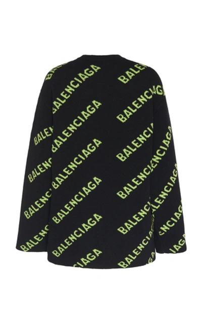 Shop Balenciaga Logo-embroidered Wool Sweater In Black