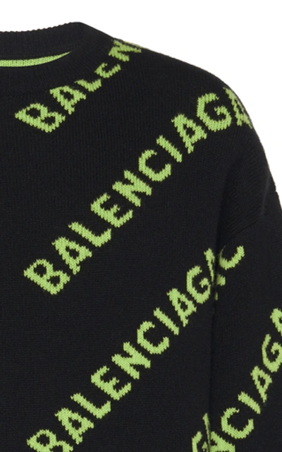 Shop Balenciaga Logo-embroidered Wool Sweater In Black