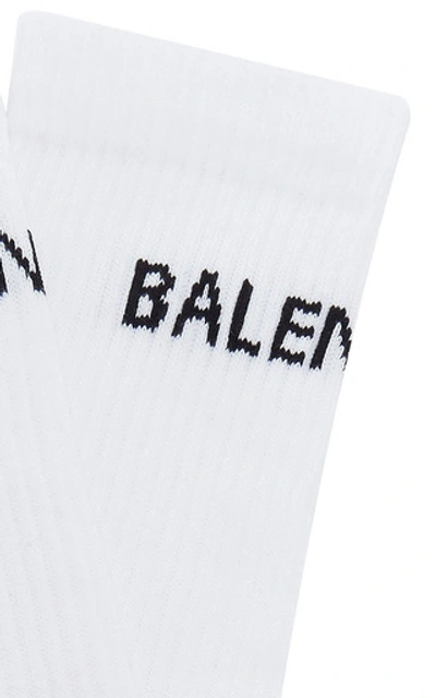 Shop Balenciaga Ribbed Logo Cotton-blend Socks In White