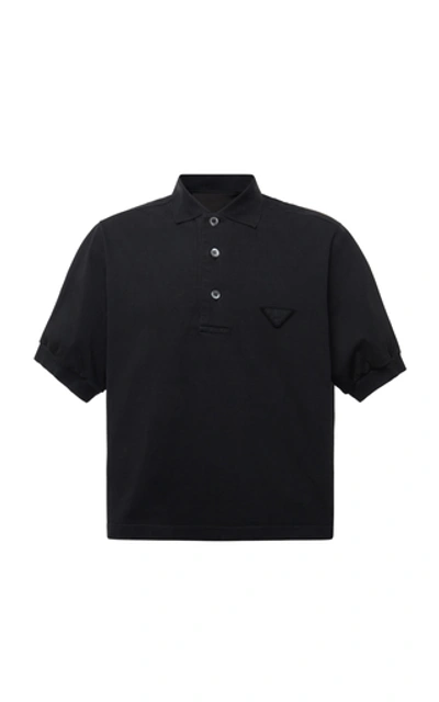 Shop Prada Cotton-piqué Polo Shirt In Black