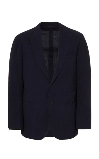 Shop Ring Jacket Balloon Plaid Wool-cotton Seersucker Suit In Blue