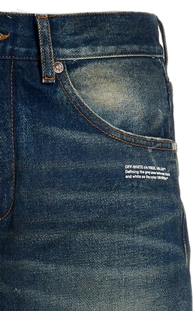 Shop Off-white Distressed Rigid Mid-rise Slim-leg Jeans In Medium Wash
