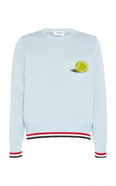 Shop Thom Browne Tennis Ball Crewneck Cotton Sweatshirt In Blue