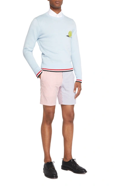 Shop Thom Browne Tennis Ball Crewneck Cotton Sweatshirt In Blue