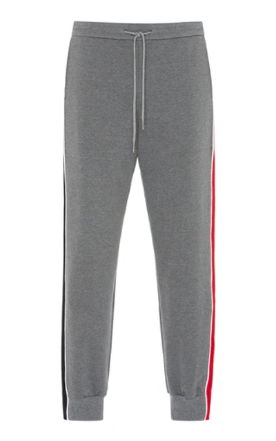 Shop Thom Browne Striped Cotton Track Pants In Grey