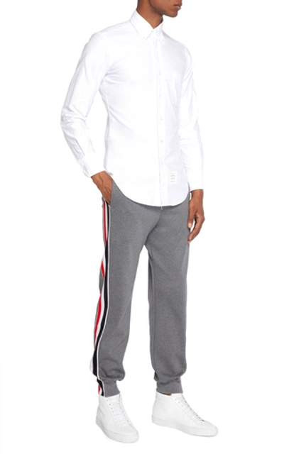 Shop Thom Browne Striped Cotton Track Pants In Grey