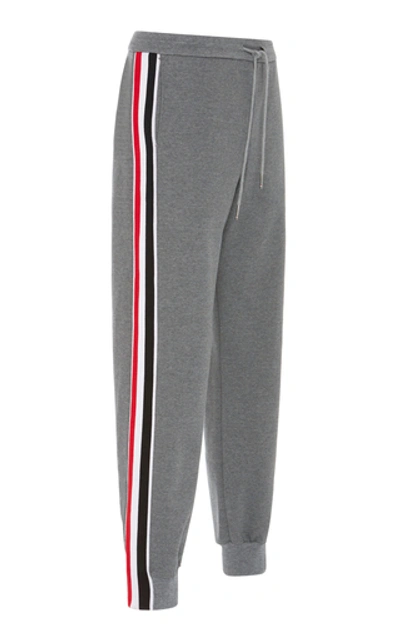 Shop Thom Browne Striped Cotton Track Pants In Grey