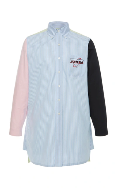 Shop Prada Colorblock Logo Cotton Shirt In Multi