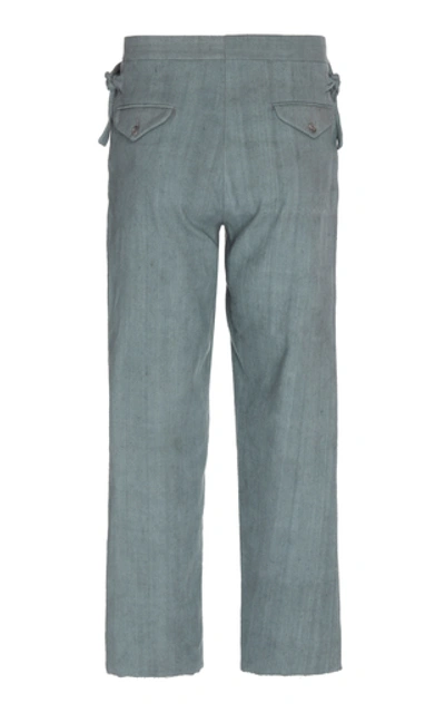 Shop Bode Blue Austrian Linen Cropped Trousers