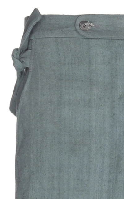 Shop Bode Blue Austrian Linen Cropped Trousers