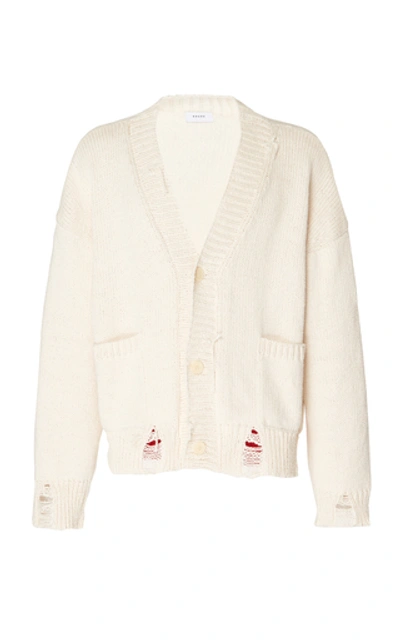 Shop Rhude Distressed Cotton Cardigan Sweater In Neutral