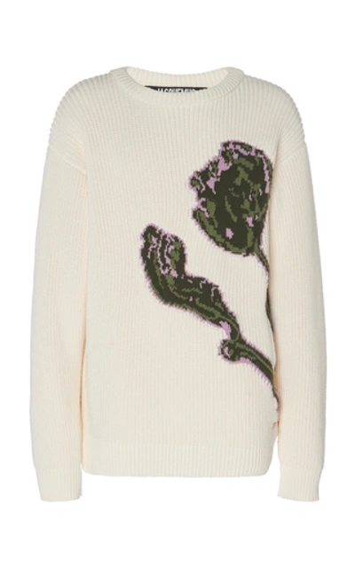 Shop Jacquemus Le Pull Artichaut Intarsia Cotton Sweater In White