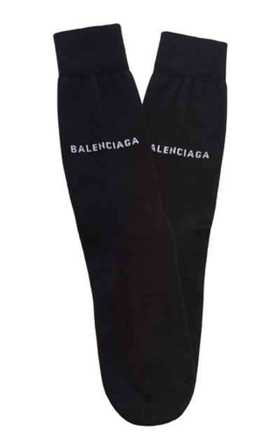 Shop Balenciaga Ribbed Logo Cotton-blend Socks In Black/white