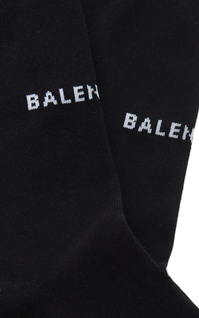 Shop Balenciaga Ribbed Logo Cotton-blend Socks In Black/white