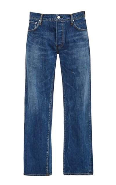 Shop Visvim Social Sculpture Rigid Denim Straight-leg Jeans In Dark Wash