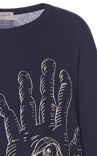 Shop Yohji Yamamoto Asakura Graphic Cotton Sweater In Navy