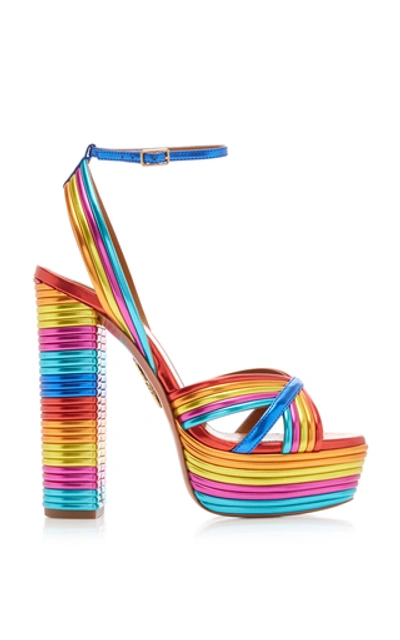 Shop Aquazzura Sundance Plateau Multi-color Metal Sandals