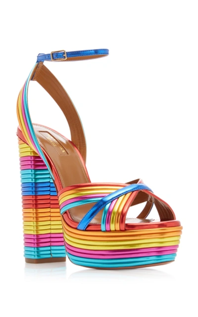 Shop Aquazzura Sundance Plateau Multi-color Metal Sandals