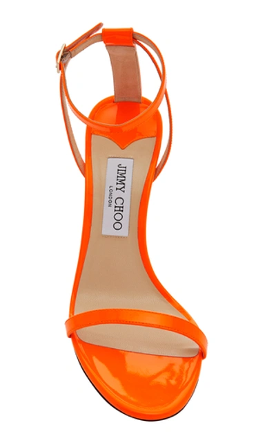 Shop Jimmy Choo Minny Neon Patent Leather Sandals In Orange