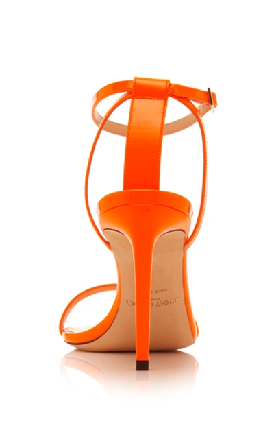 Shop Jimmy Choo Minny Neon Patent Leather Sandals In Orange