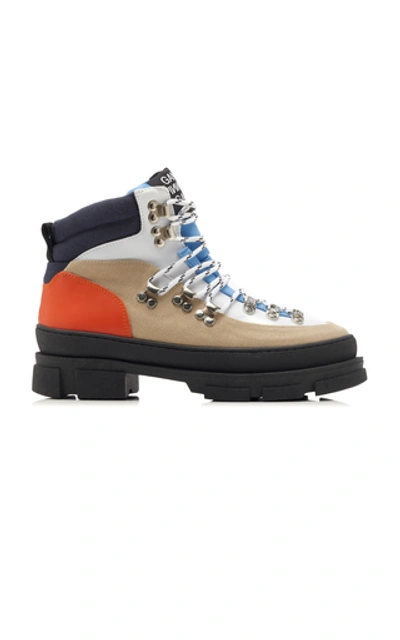 Ganni Colorblock Canvas Hiking Boots In Tannin | ModeSens