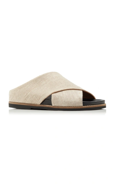 Shop Ganni Linen Slides In Neutral