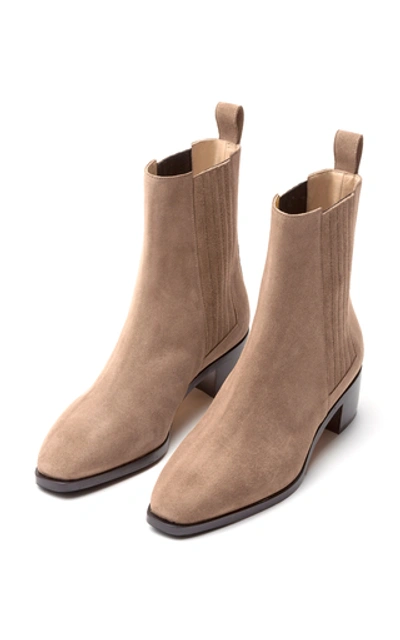 Shop Aeyde Neil Stack-heeled Suede Booties In Neutral