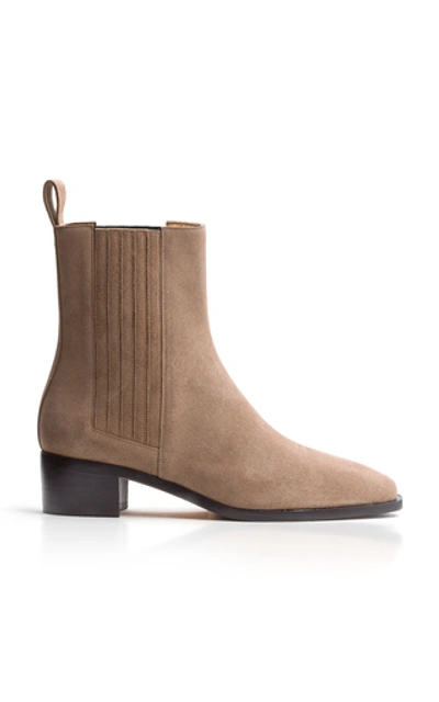 Shop Aeyde Neil Stack-heeled Suede Booties In Neutral