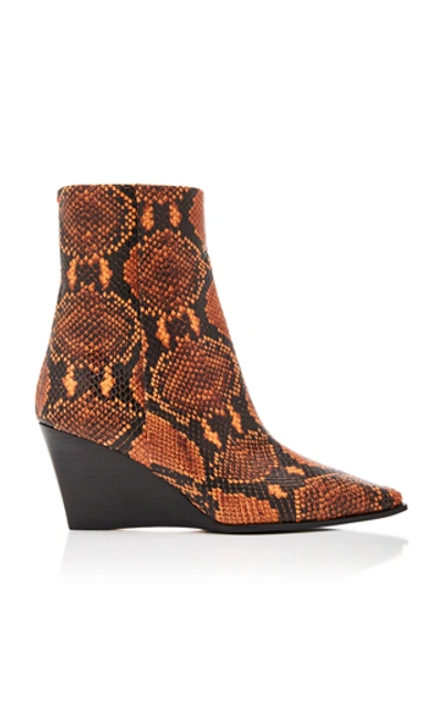 Shop Aeyde Lena Snake-print Leather Wedge Boots In Orange