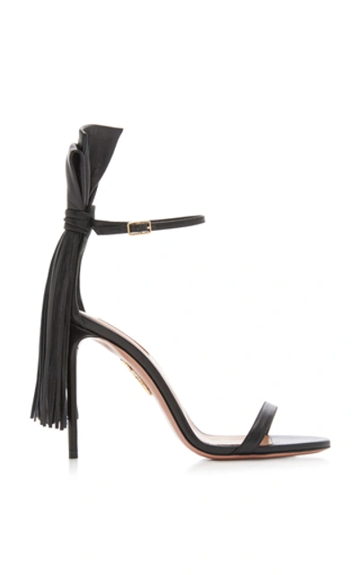 Shop Aquazzura Whip It Fringed Leather Sandals In Black